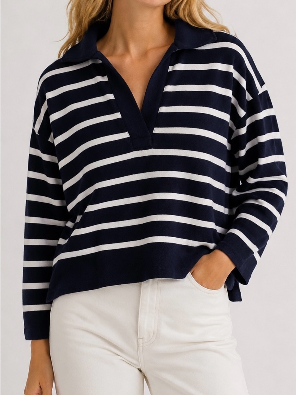 Madewell Striped Rugby Polo Tee True Midnight Blue S Sporty Prep Coastal